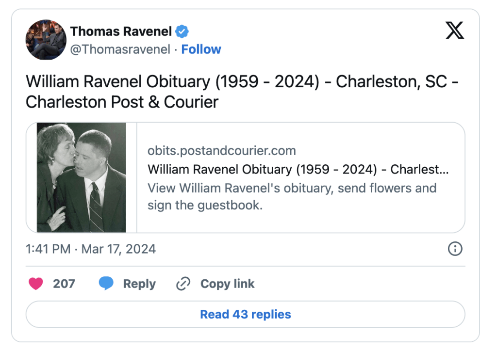 William, le frère de Thomas Ravenel
