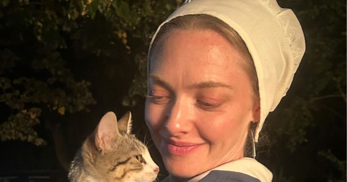 Amanda Seyfried clignote VS Bralette sous une veste en cuir Khaite ouverte